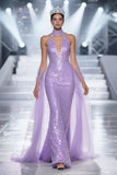 Sparkly Sequins Light Purple V-Neck Mermaid Long Pageant Dress
