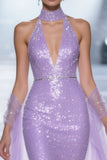 Sparkly Sequins Light Purple V-Neck Mermaid Long Pageant Dress