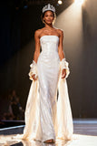 Sparkly White Sequins Mermaid Strapless Maxi Pageant Dress