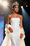 Sparkly White Sequins Mermaid Strapless Maxi Pageant Dress