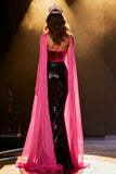 Sparkly Black and Pink Sweetheart Sequins Mermaid Long Pageant Dress with Slit