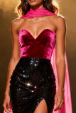 Sparkly Black and Pink Sweetheart Sequins Mermaid Long Pageant Dress with Slit