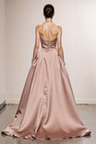 Simple Light Pink A Line Satin Strapless Maxi Formal Dress