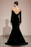 Black Velvet Off the Shoulder Long Mermaid Formal Dress with Sleeves