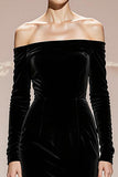Black Velvet Off the Shoulder Long Mermaid Formal Dress with Sleeves