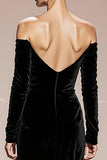 Black Velvet Off the Shoulder Long Mermaid Formal Dress with Sleeves