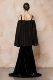 Black Mermaid Cold Shoulder Long Velvet Formal Dress