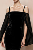 Black Mermaid Cold Shoulder Long Velvet Formal Dress