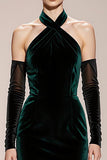 Dark Green Halter Mermaid Velvet Long Formal Dress
