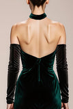 Dark Green Halter Mermaid Velvet Long Formal Dress
