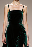 Dark Green Velvet Spaghetti Straps Maxi Formal Dress with Slit