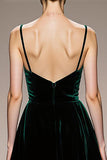 Dark Green Velvet Spaghetti Straps Maxi Formal Dress with Slit