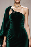 Dark Green Mermaid Velvet Long Formal Dress with Cape