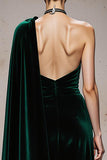 Dark Green Mermaid Velvet Long Formal Dress with Cape