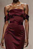 Burgundy Satin Mermaid Off the Shoulder Maxi Formal Dress