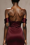 Burgundy Satin Mermaid Off the Shoulder Maxi Formal Dress