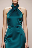 Dark Green Halter Satin Long Formal Dress