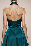 Dark Green Halter Satin Long Formal Dress