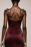 Simple Burgundy Satin Strapless Mermaid Long Formal Dress