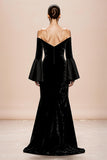 Black Mermaid Long Sleeves Velvet Formal Dress with Slit