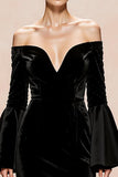 Black Mermaid Long Sleeves Velvet Formal Dress with Slit