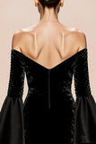 Black Mermaid Long Sleeves Velvet Formal Dress with Slit