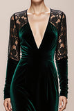Dark Green Mermaid V-Neck Velvet Long Formal Dress with Lace