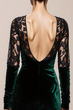 Dark Green Mermaid V-Neck Velvet Long Formal Dress with Lace