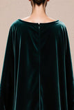 Dark Green Velvet Boat Neck Maxi Formal Dress with Cape