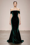 Simple Dark Green Mermaid Velvet Long Formal Dress