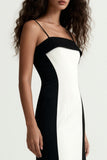 Black and White Spaghetti Straps Patchwork Long Formal Dress