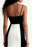 Black and White Spaghetti Straps Patchwork Long Formal Dress