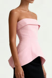 Black and Pink Satin Sheath Strapless Long Formal Dress