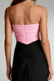 Black and Pink Strapless Ruched Satin Long Formal Dress