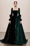 Dark Green Velvet Square Neck Ball Gown Long Holiday Party Dress