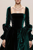 Dark Green Velvet Square Neck Ball Gown Long Holiday Party Dress