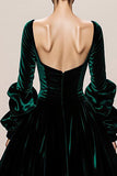 Dark Green Velvet Square Neck Ball Gown Long Holiday Party Dress