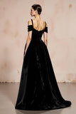 Black Velvet Ball Gown Cold Shoulder Long Holiday Party Dress