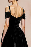 Black Velvet Ball Gown Cold Shoulder Long Holiday Party Dress