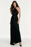Black Halter Sheath Long Formal Dress with Sash