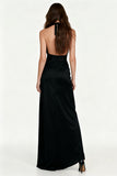 Black Halter Sheath Long Formal Dress with Sash
