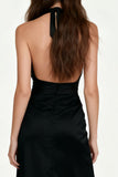 Black Halter Sheath Long Formal Dress with Sash