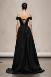 Black and White Patchwork Satin A Line Long Formal Dress