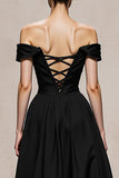 Black and White Patchwork Satin A Line Long Formal Dress