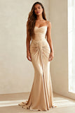 Ivory Mermaid Ruched Maxi Formal Dress