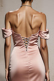 Light Pink Satin Off the Shoulder Mermaid Long Formal Dress
