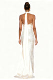 Sparkly White Halter Mermaid Sequins Long Formal Dress