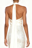 Sparkly White Halter Mermaid Sequins Long Formal Dress