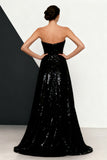 Sparkly Sequin Black and White Mermaid Strapless Long Formal Dress