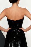 Sparkly Sequin Black and White Mermaid Strapless Long Formal Dress